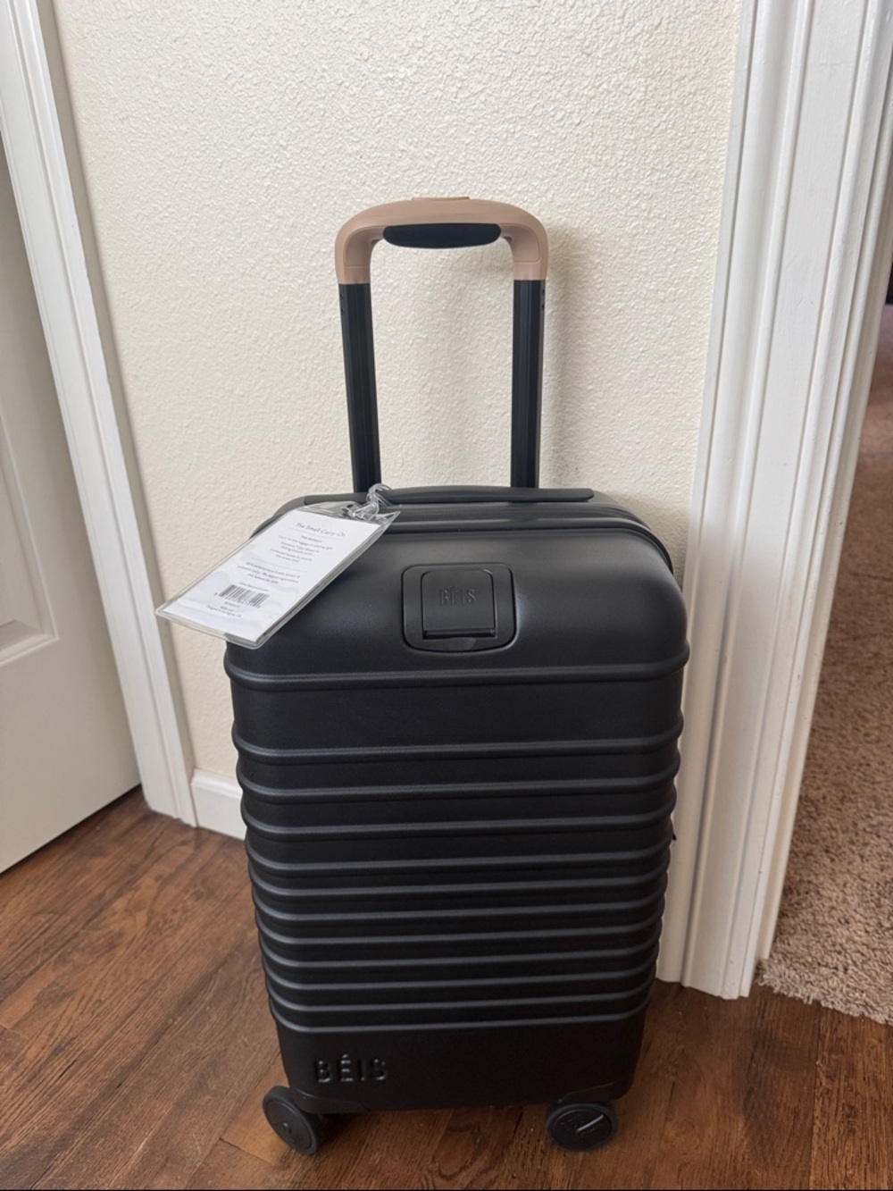 Beis The Small Carry-On Roller in Black with tan handle